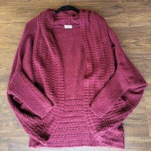 Fobya Womens Large Open Front Cardigan Sweater Maroon Dolman Sleeves Oversized